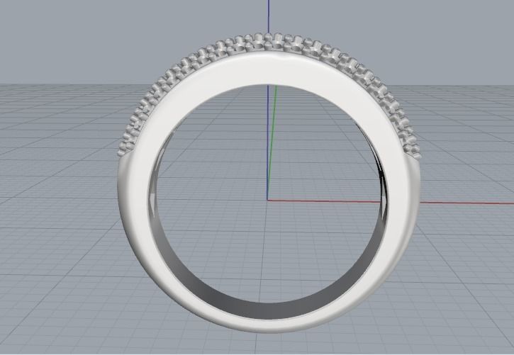 Ring with three rows of stones Model 2306 3D print model_3