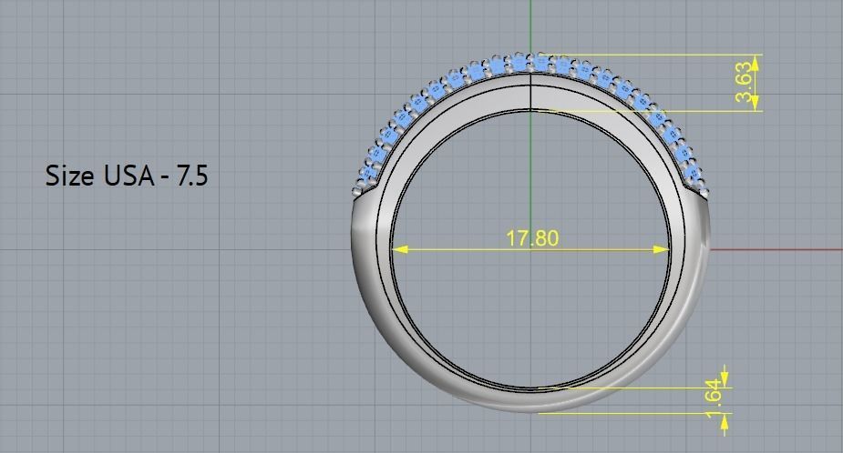 Ring with three rows of stones Model 2306 3D print model_5