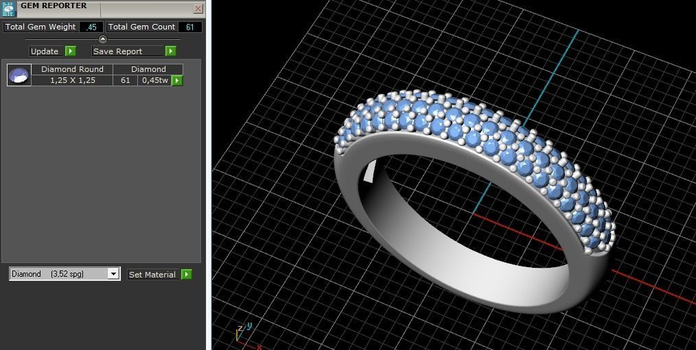 Ring with three rows of stones Model 2306 3D print model_9