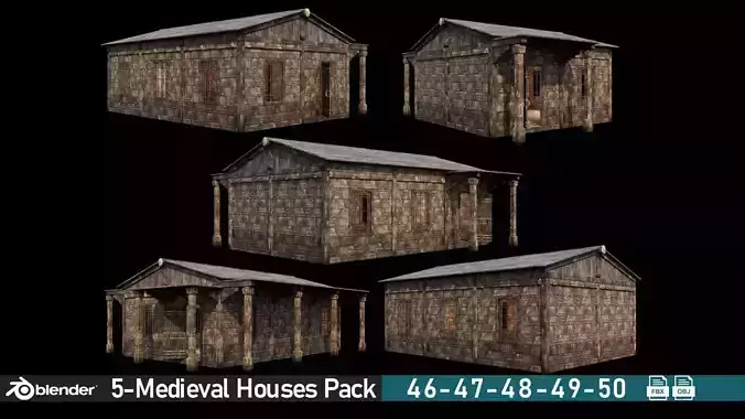 Medieval Houses Pack 46-47-48-49-50 - 4K Textures Game Ready Low-poly 3D model
