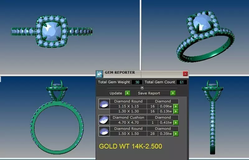 cushion cut halo engagement ring  3D print model_0