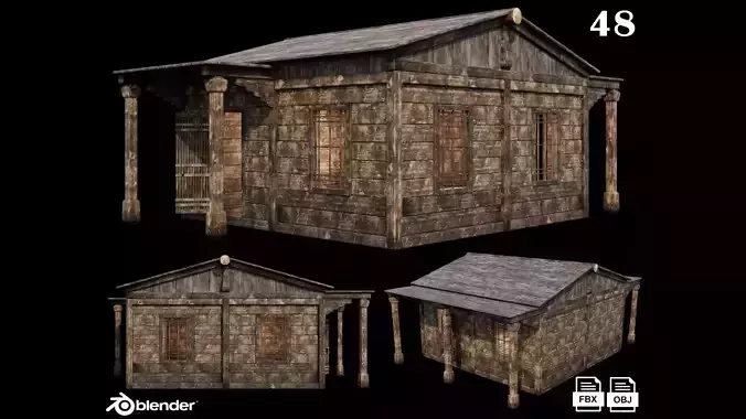 Medieval Houses 48- 4K Textures Game Ready Low-poly 3D model