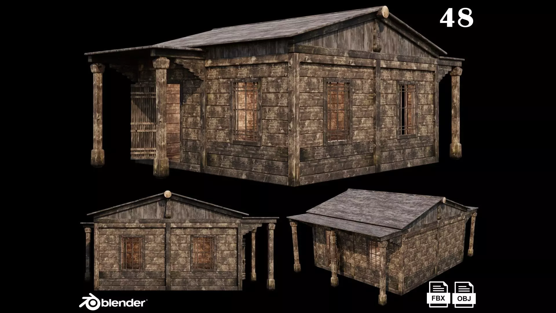 Medieval Houses 48- 4K Textures Game Ready Low-poly 3D model_0