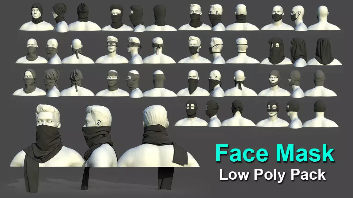 15 Face Mask Low Poly Pack With UV Low-poly 3D model_0