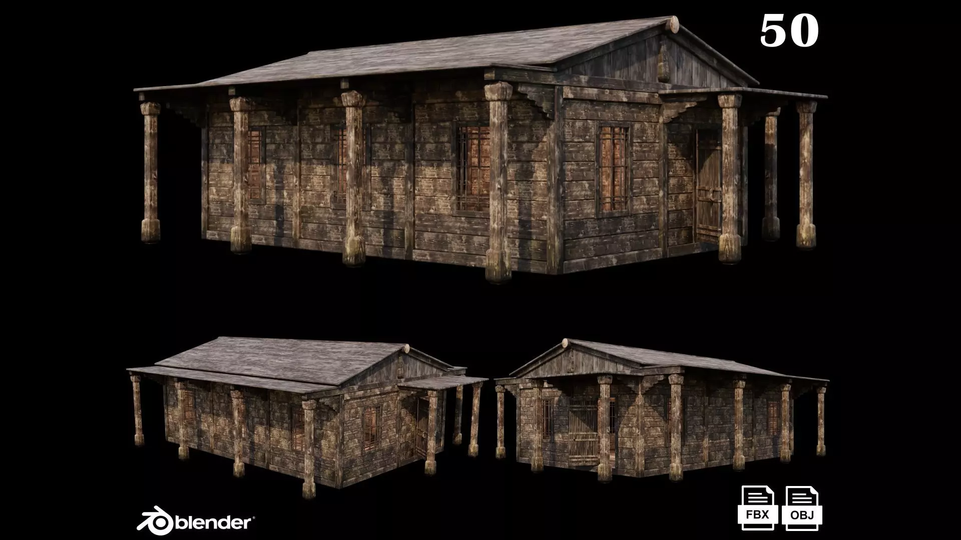 Medieval Houses 50- 4K Textures Game Ready Low-poly 3D model_0