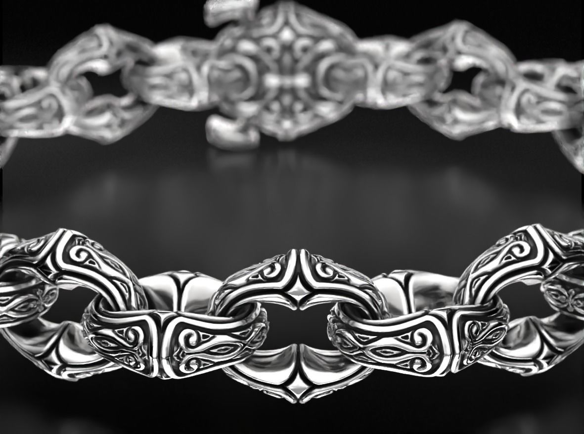 Antique mens silver bracelet 760 3D print model_2
