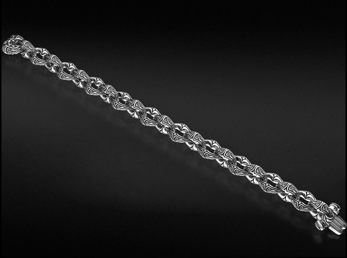 Antique mens silver bracelet 760 3D print model_10