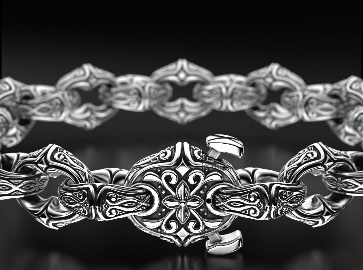 Antique mens silver bracelet 760 3D print model_1