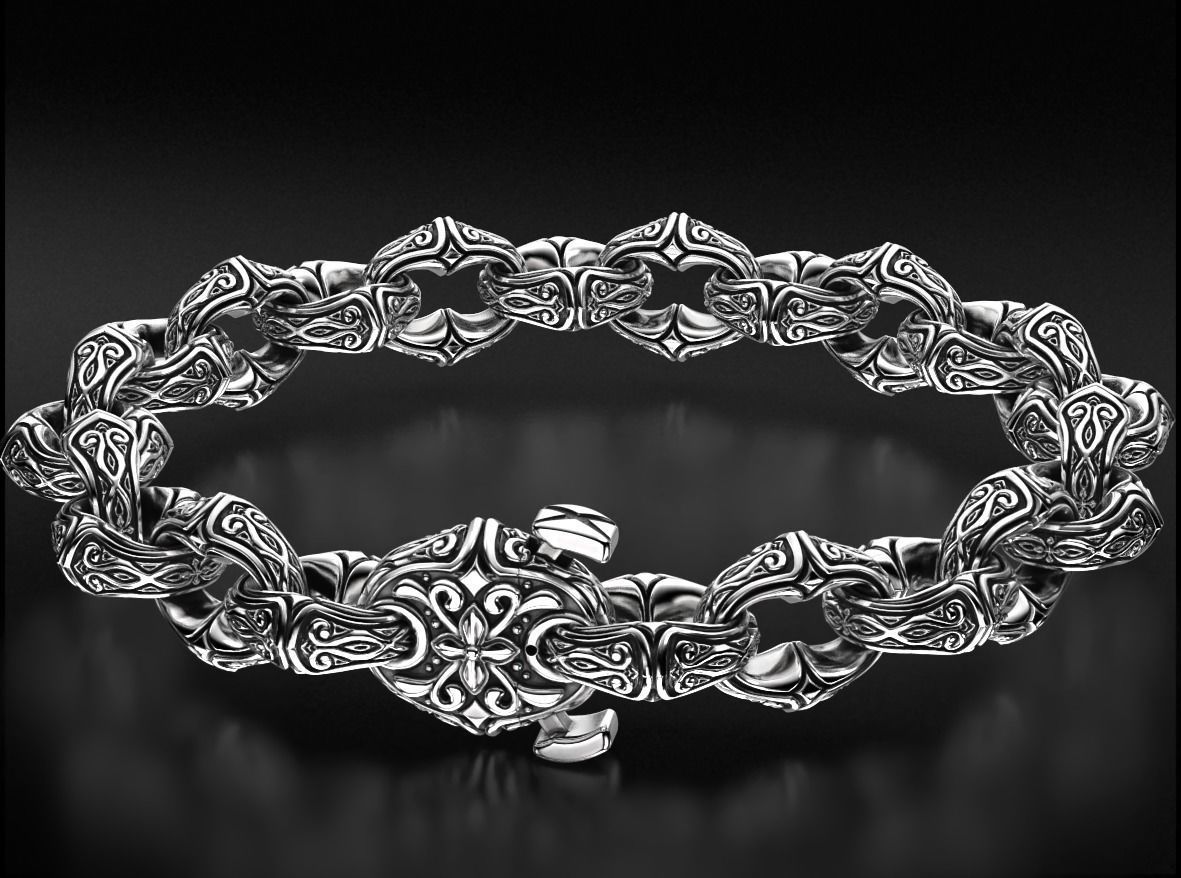 Antique mens silver bracelet 760 3D print model_5