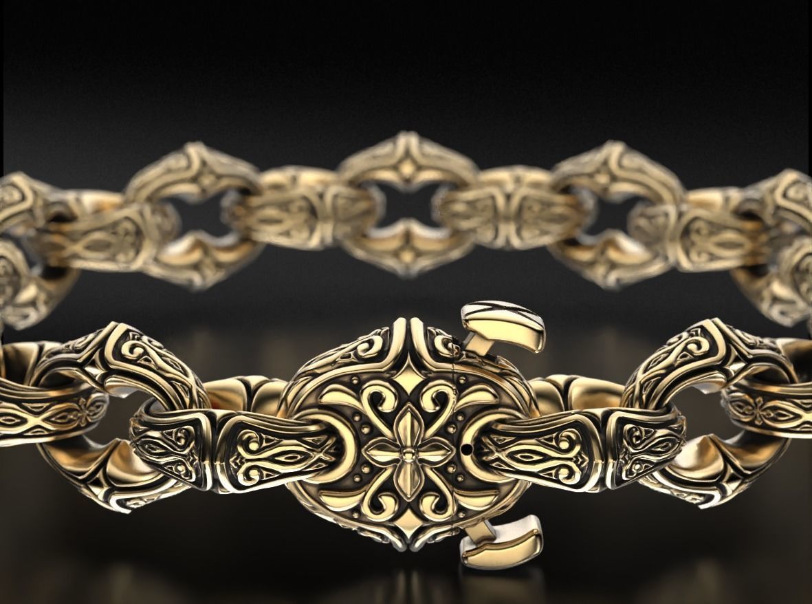 Antique mens silver bracelet 760 3D print model_3