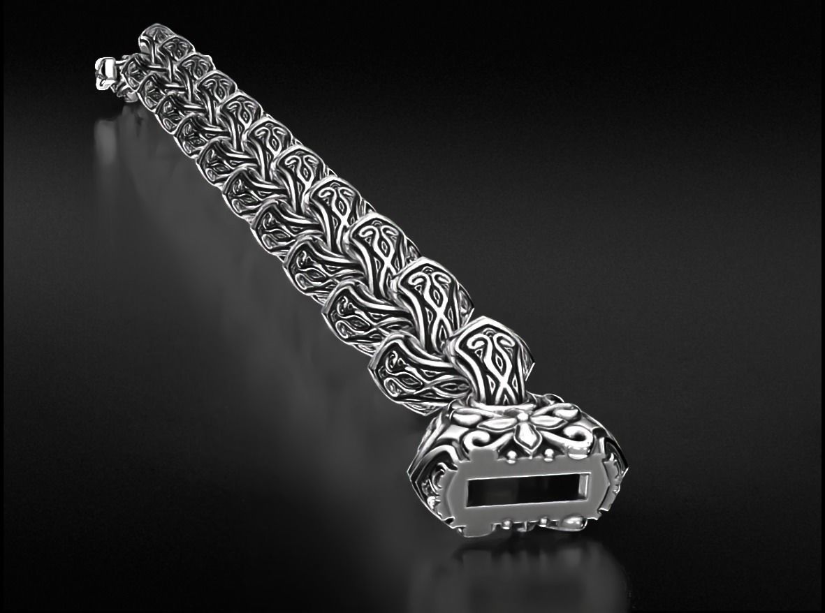 Antique mens silver bracelet 760 3D print model_13