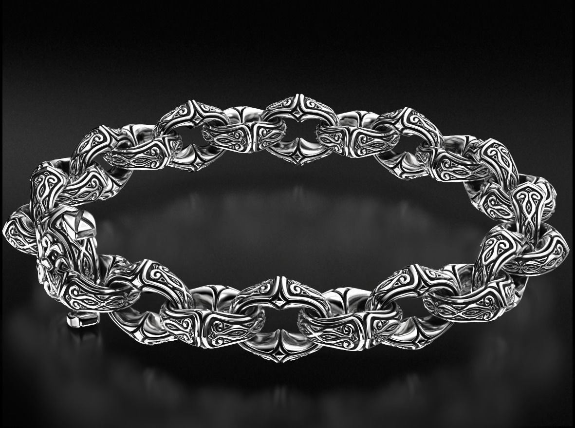 Antique mens silver bracelet 760 3D print model_4