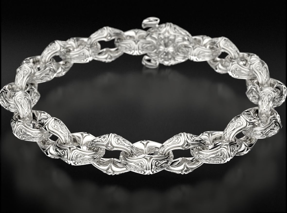 Antique mens silver bracelet 760 3D print model_7