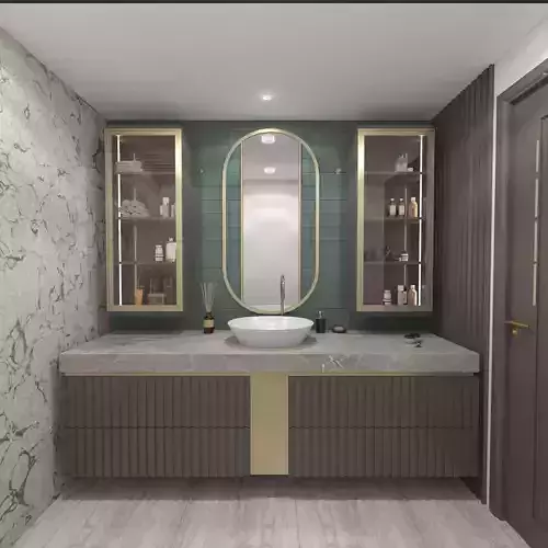 Bathroom modern with marble counter tops