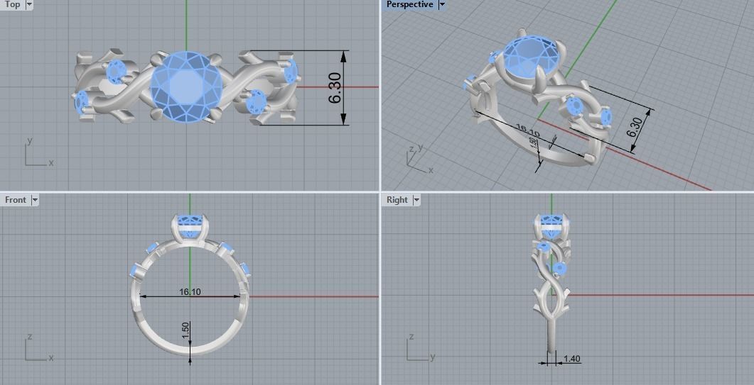 Rings with diamonds  3D print model_11