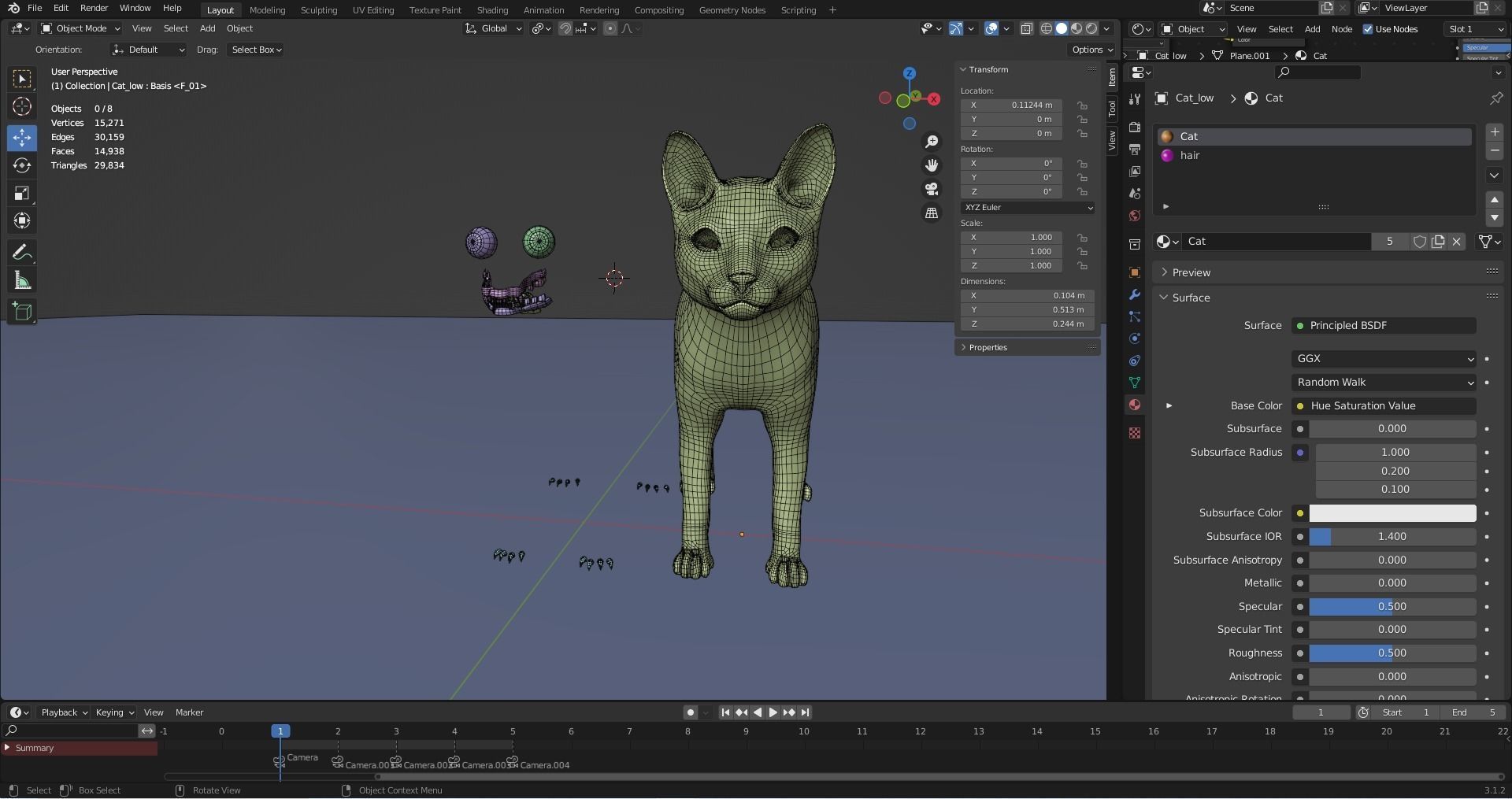Cat Yellow V3 Rigged Low-poly 3D model_16