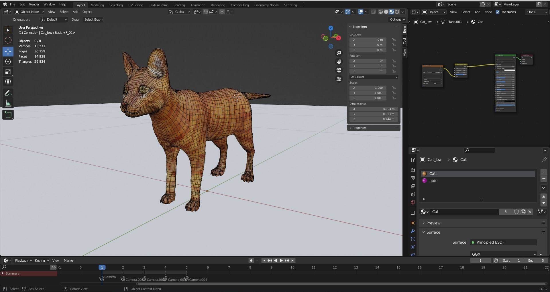 Cat Yellow V3 Rigged Low-poly 3D model_20