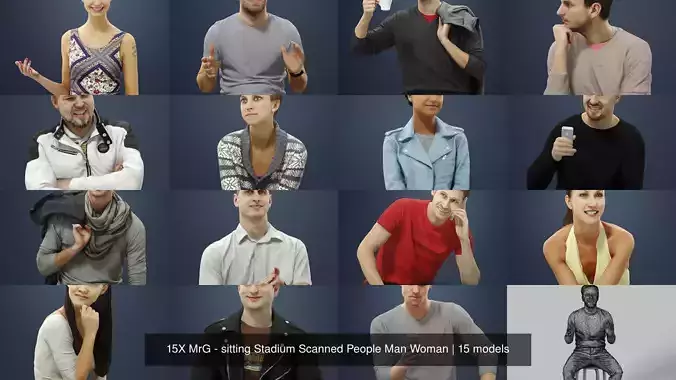 15X MrG - sitting Stadium Scanned People Man Woman 3D Model Collection