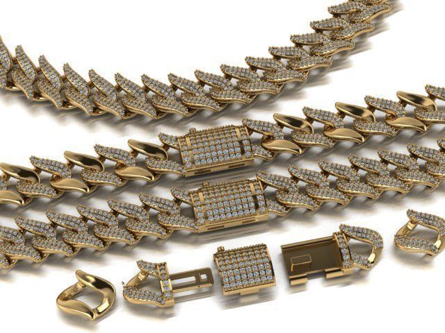 Spiked Cuban Chain 3D print model_9