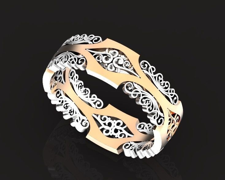 wedding ring with a pattern 750 3D print model_1
