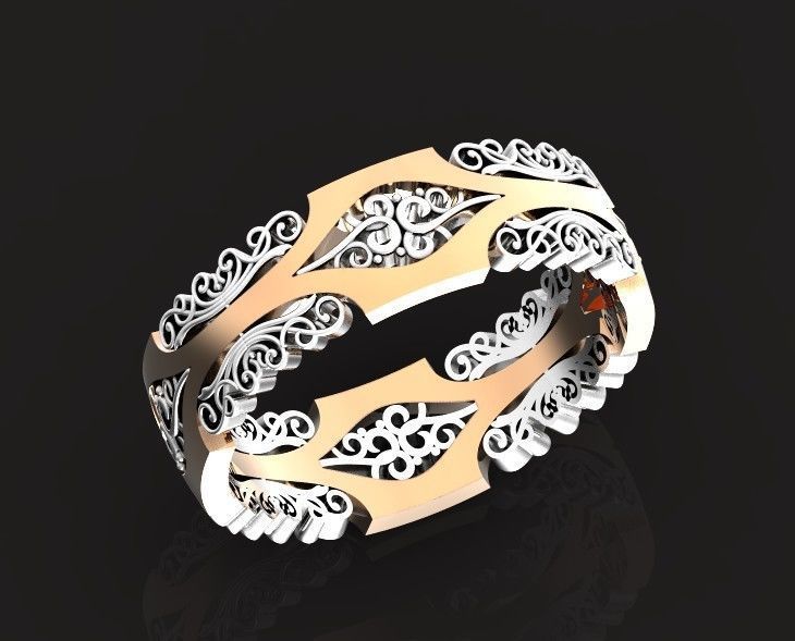 wedding ring with a pattern 750 3D print model_13