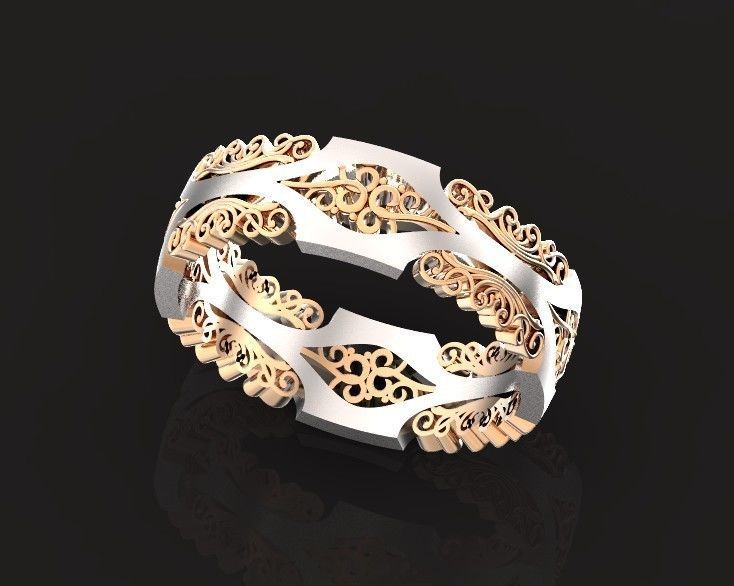 wedding ring with a pattern 750 3D print model_2
