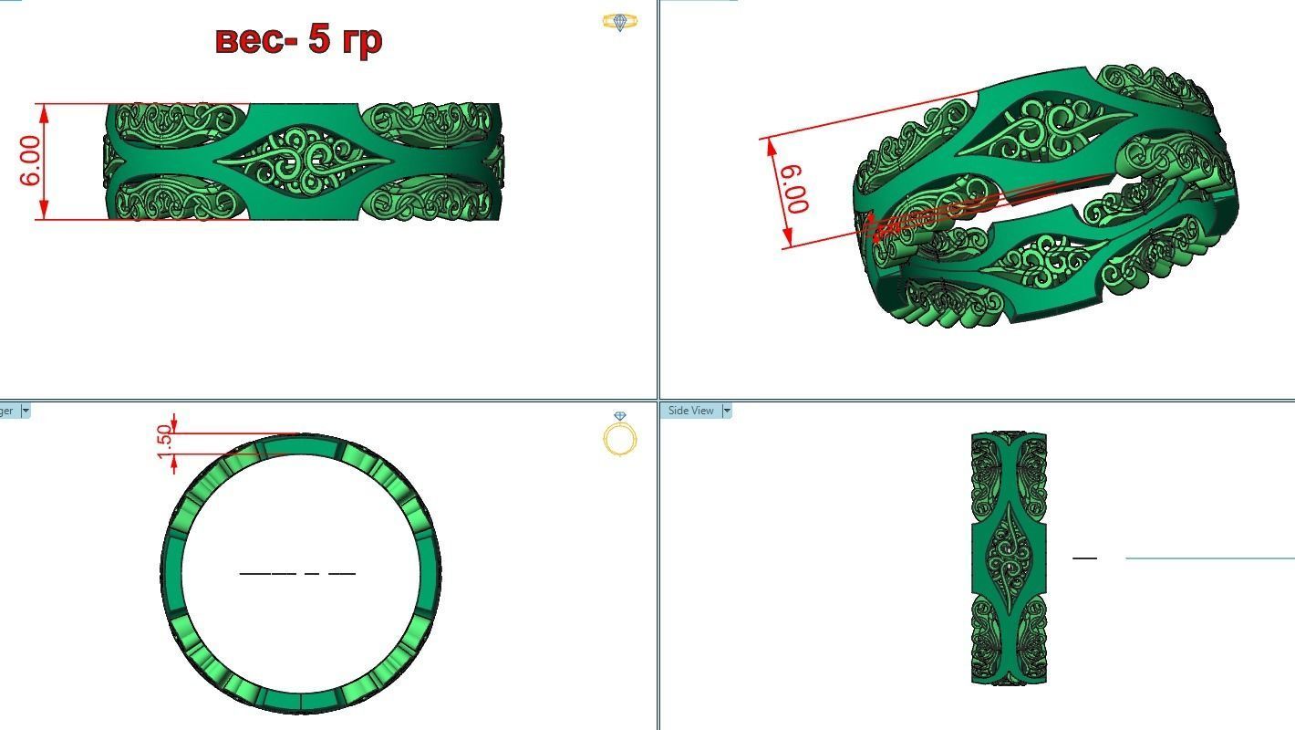 wedding ring with a pattern 750 3D print model_23