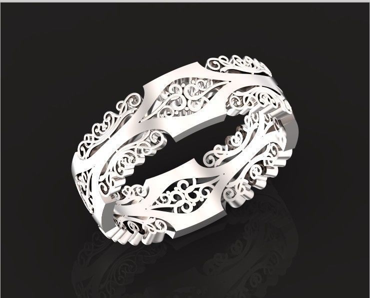 wedding ring with a pattern 750 3D print model_3