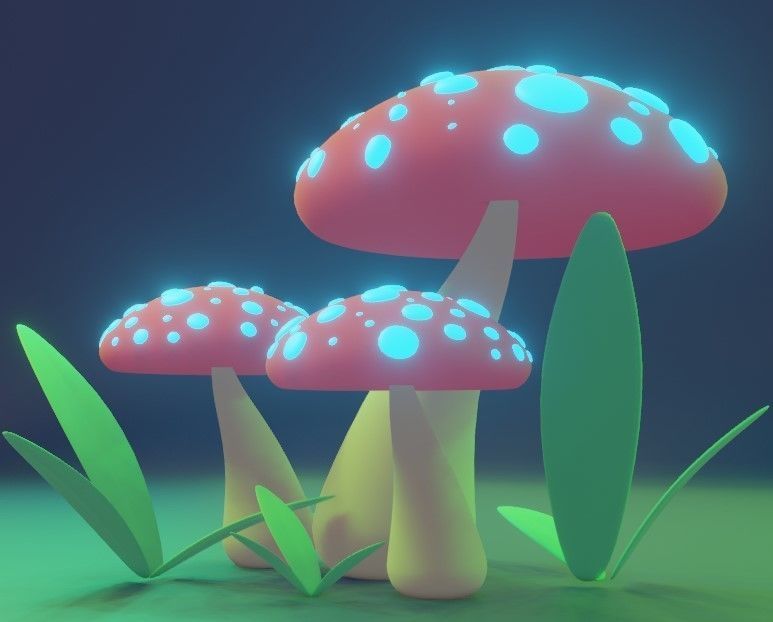 Fungus three mushrooms Low-poly 3D model_4