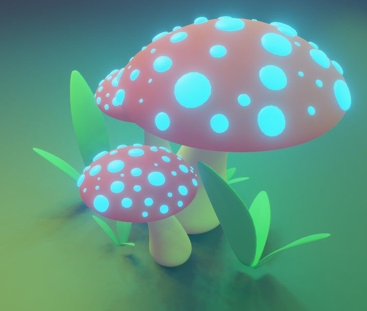 Fungus three mushrooms Low-poly 3D model_3
