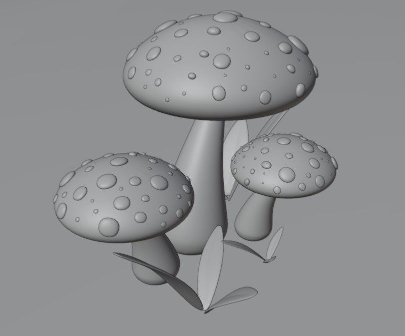 Fungus three mushrooms Low-poly 3D model_1