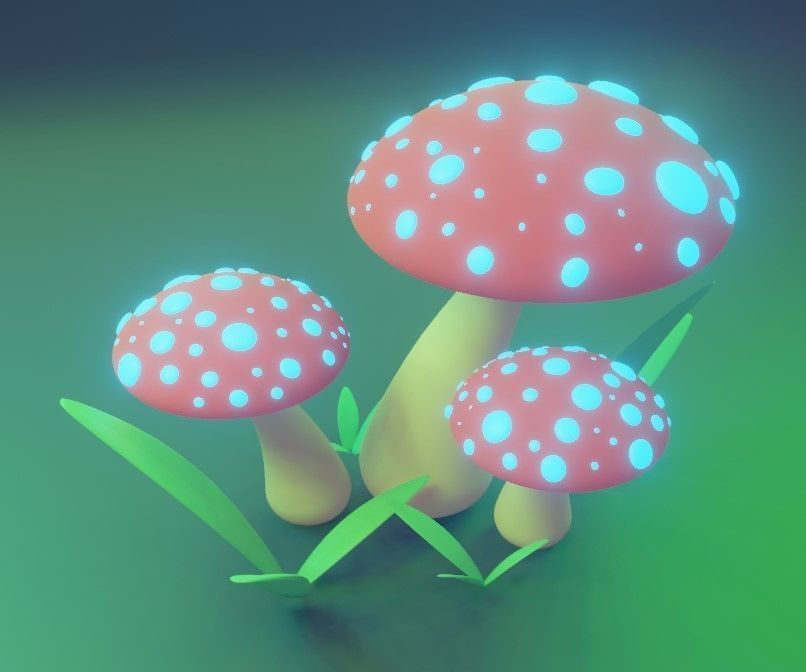 Fungus three mushrooms Low-poly 3D model_2