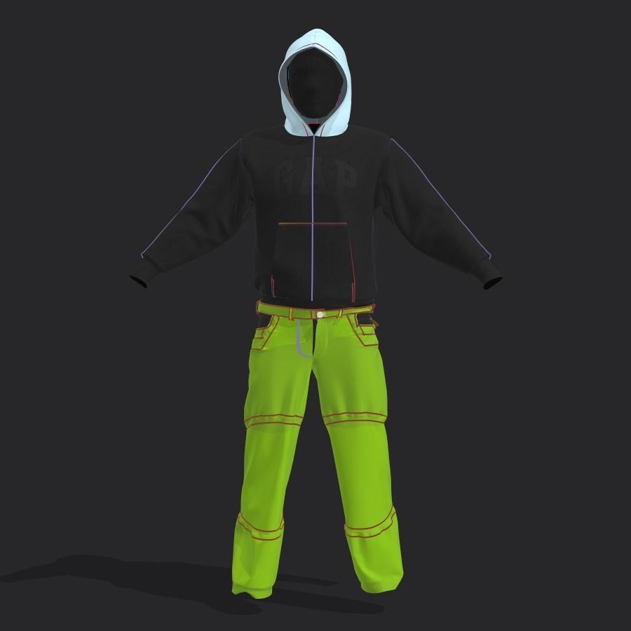 Balenciaga x Yeezy x Gap full model hoodie pants and mask  3D model_6