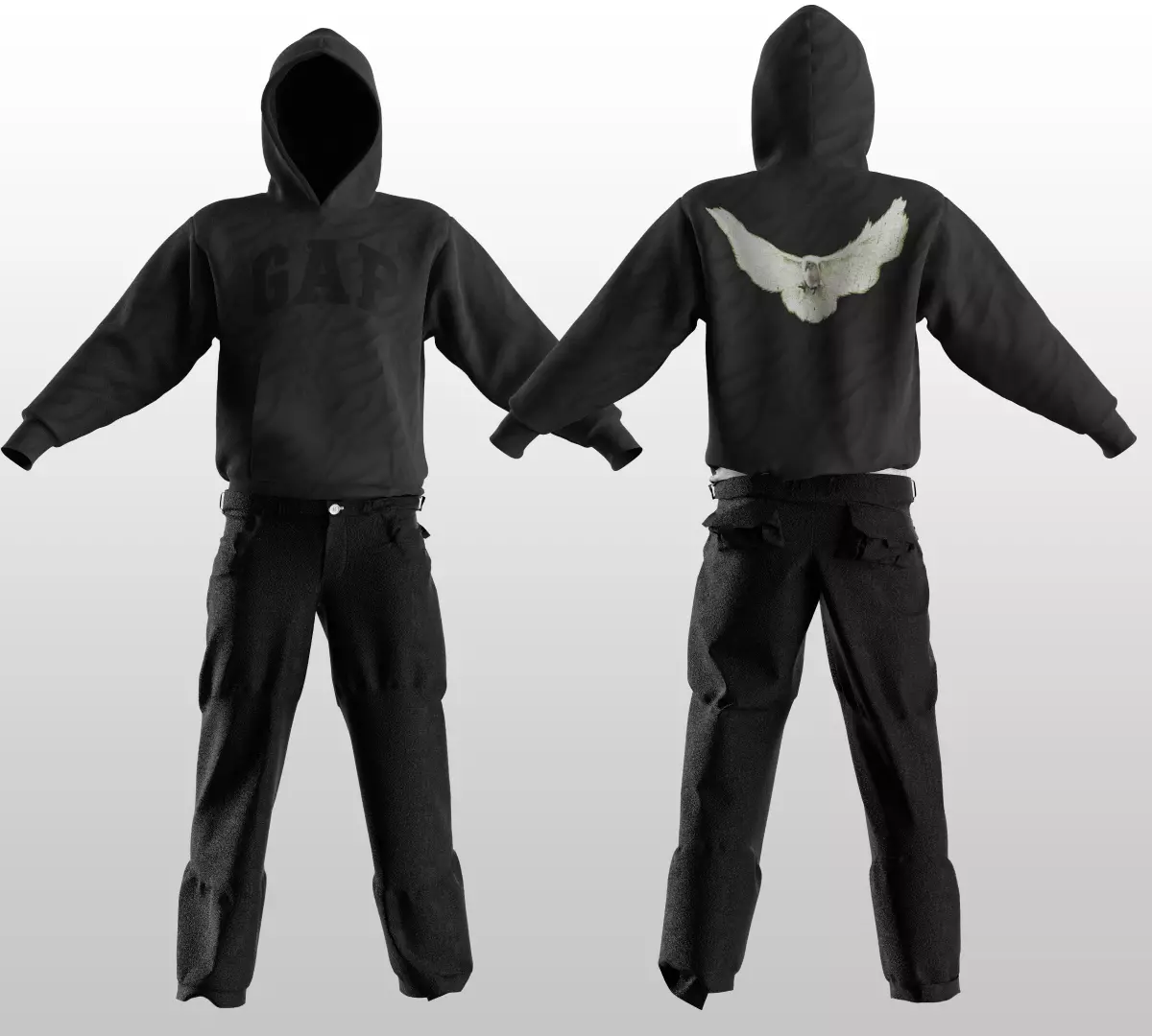 Balenciaga x Yeezy x Gap full model hoodie pants and mask  3D model_0