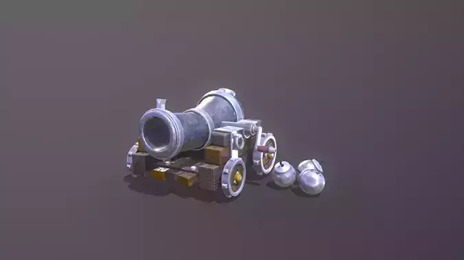 Cannon Low-poly 3D model metal Free low-poly 3D model