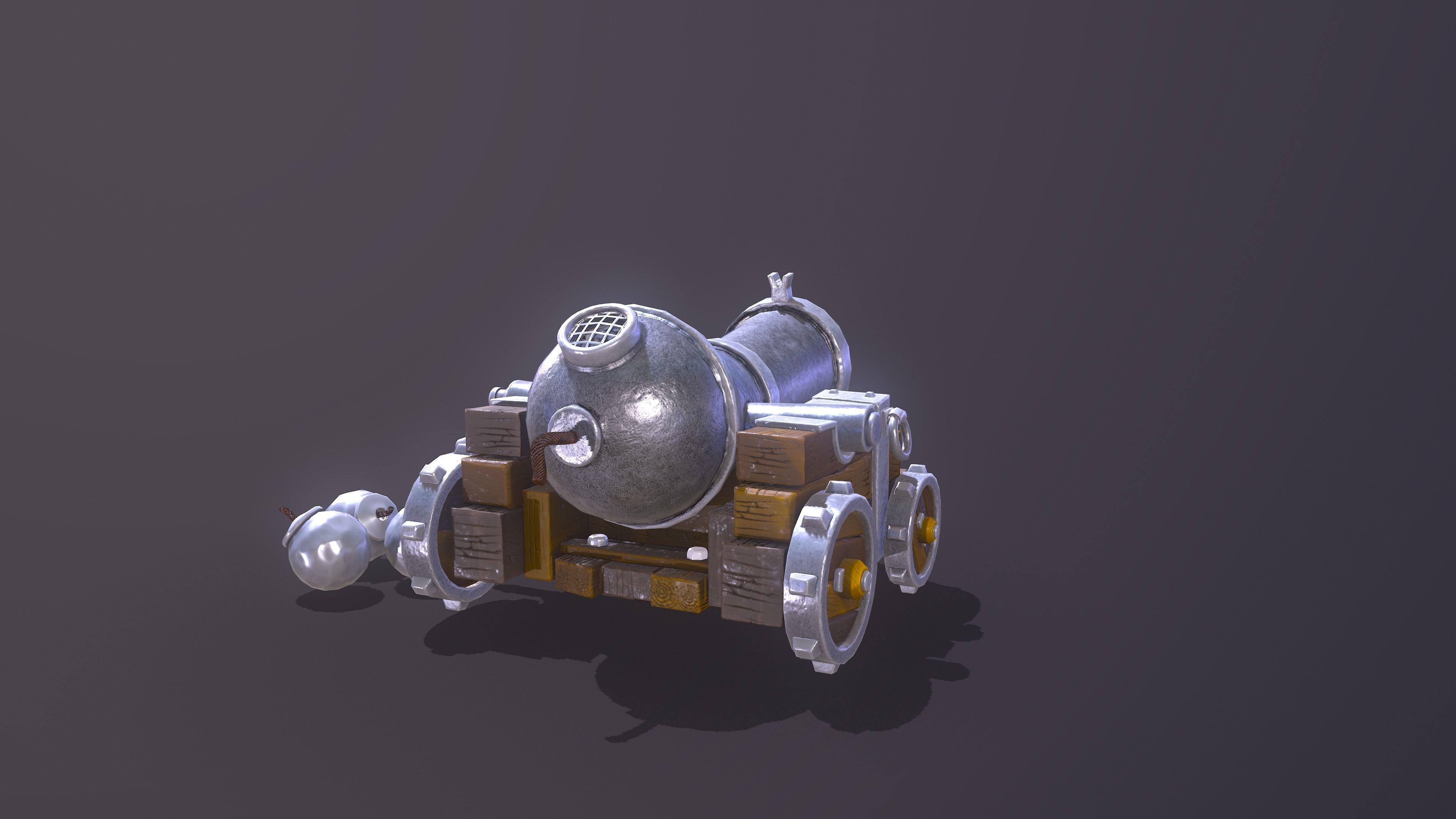 Cannon Low-poly 3D model metal Free low-poly 3D model_3