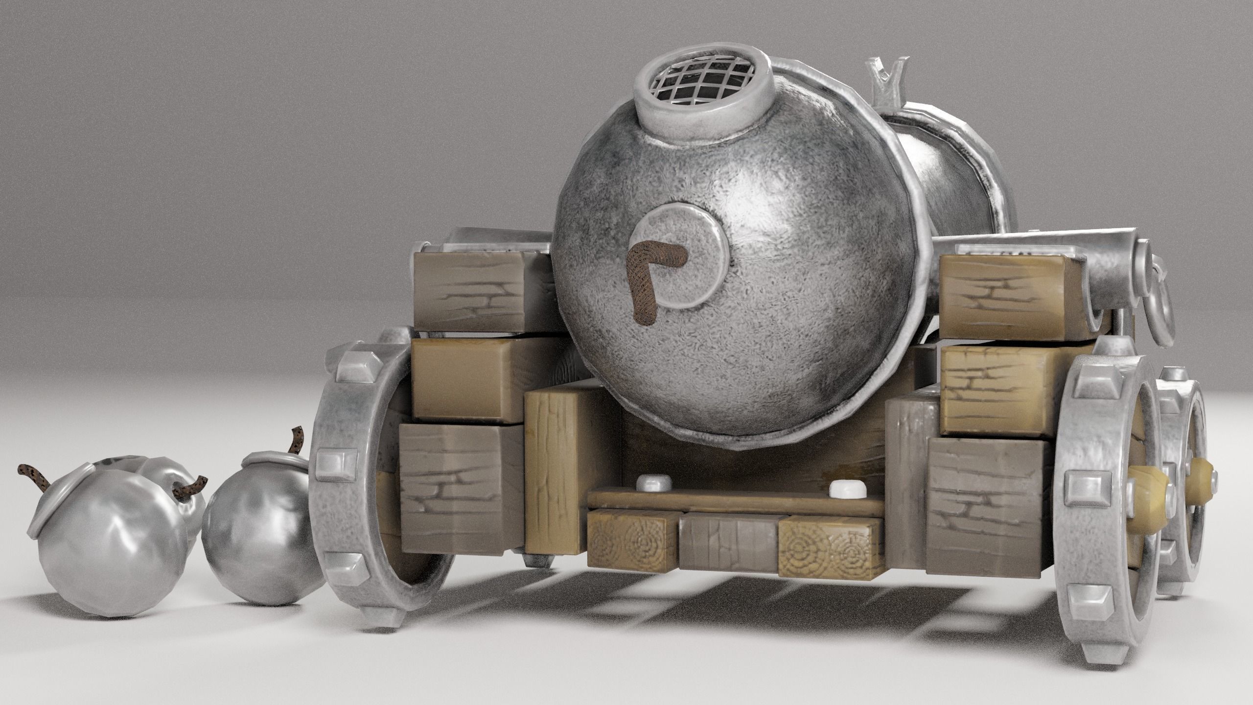 Cannon Low-poly 3D model metal Free low-poly 3D model_6