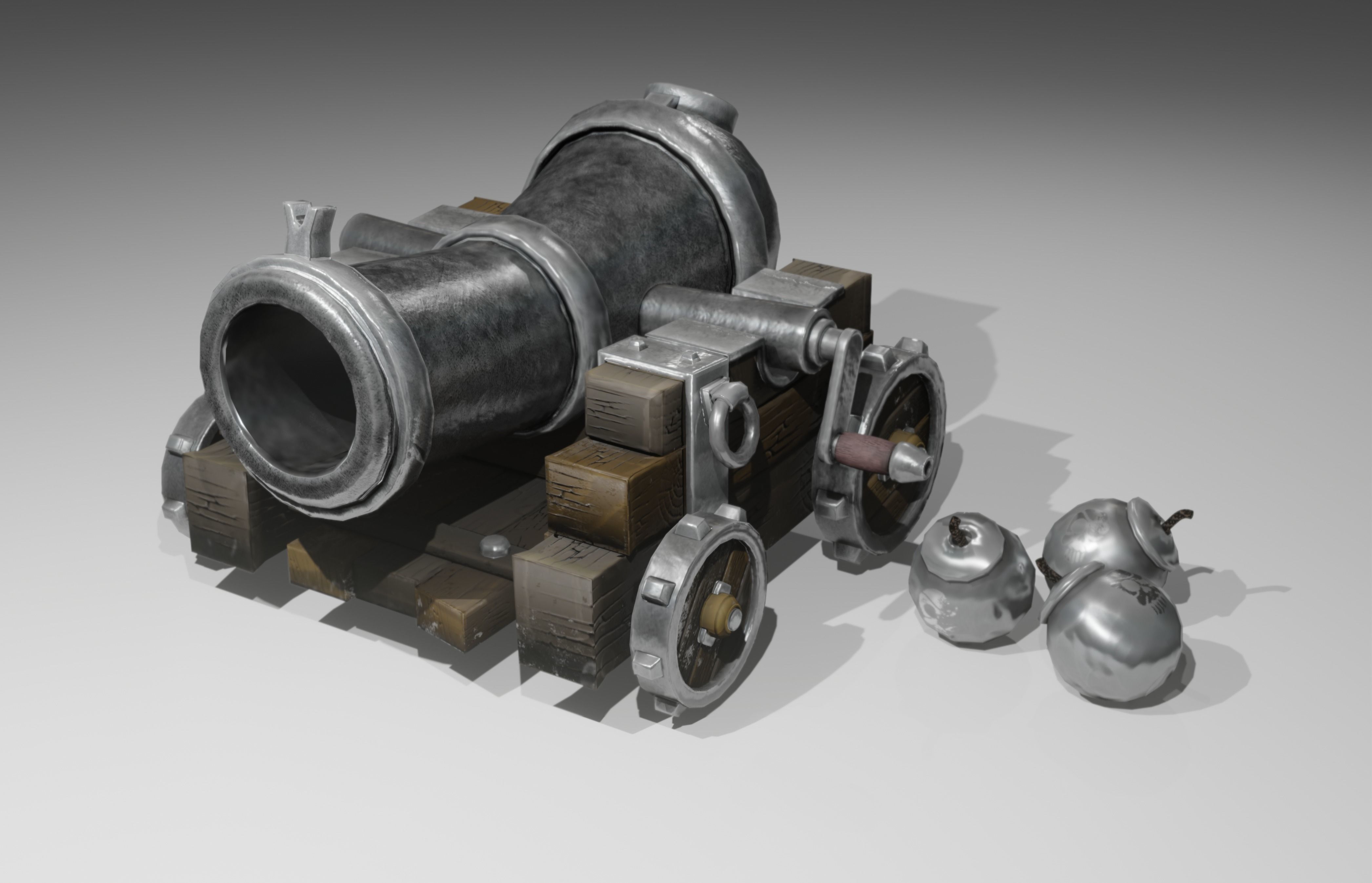 Cannon Low-poly 3D model metal Free low-poly 3D model_10