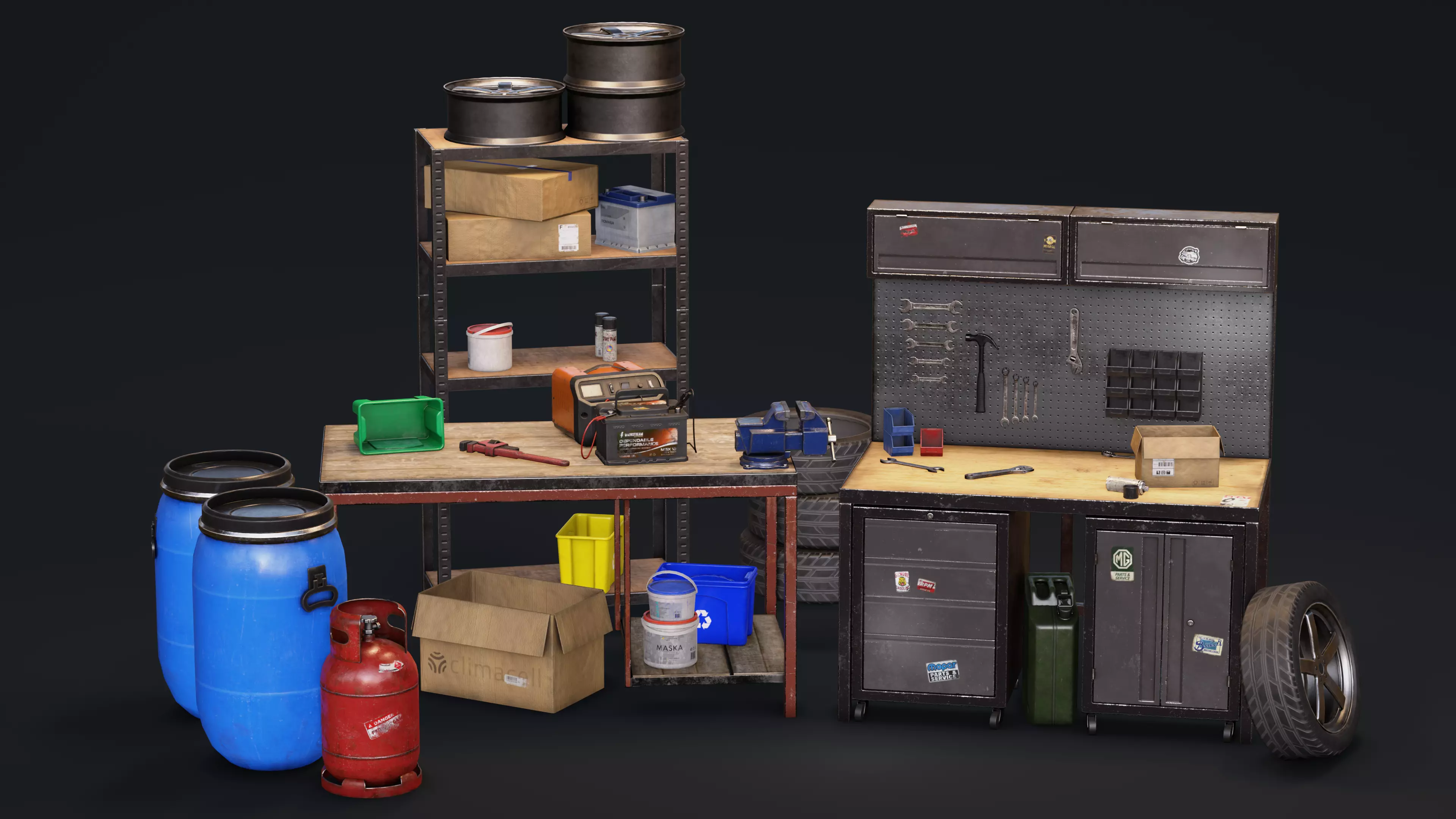 Garage Props Pack Low-poly 3D model_0