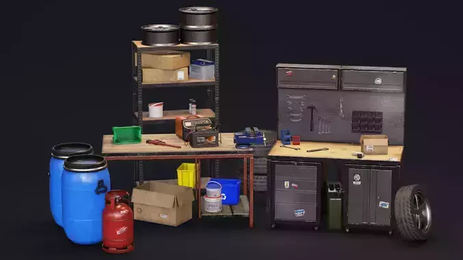 Garage Props Pack Low-poly 3D model