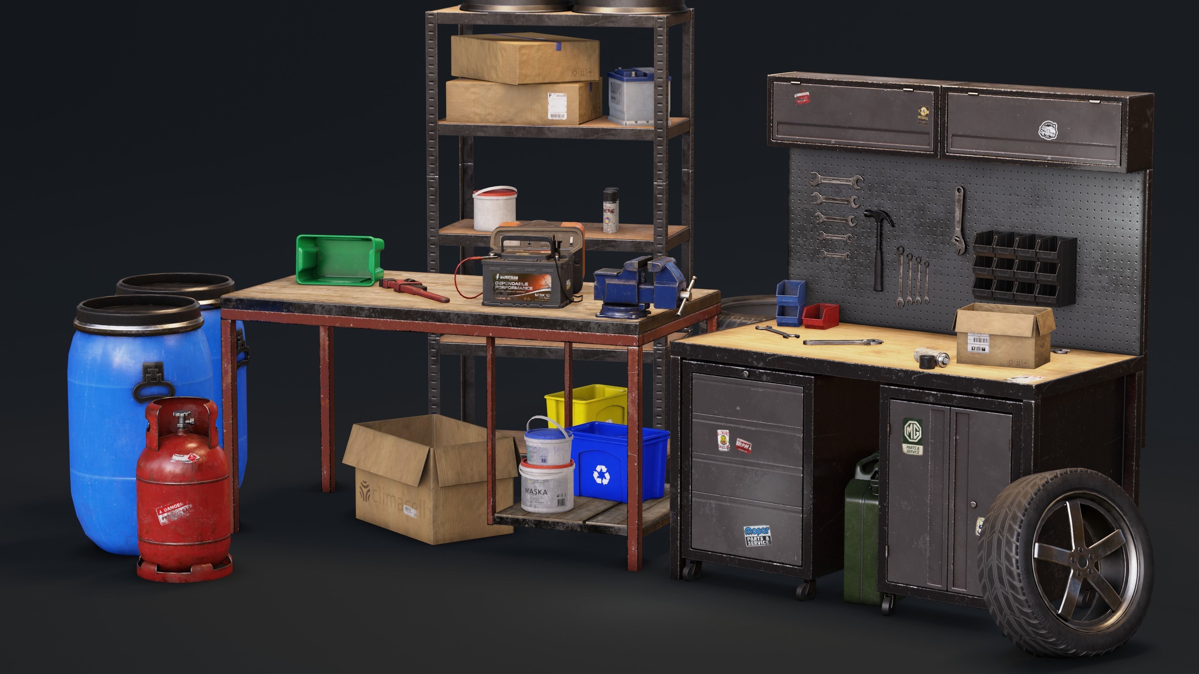 Garage Props Pack Low-poly 3D model_1