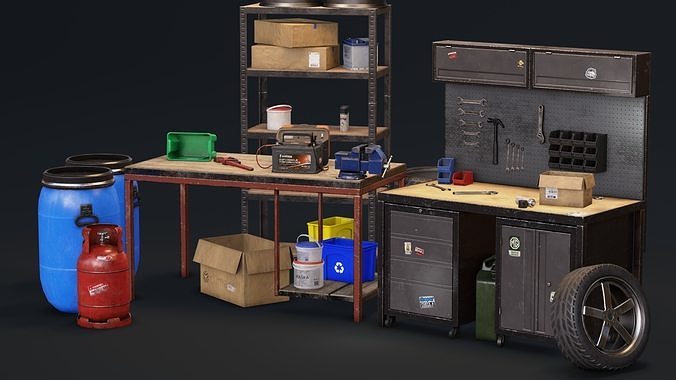 Garage Props Pack Low-poly 3D model 2