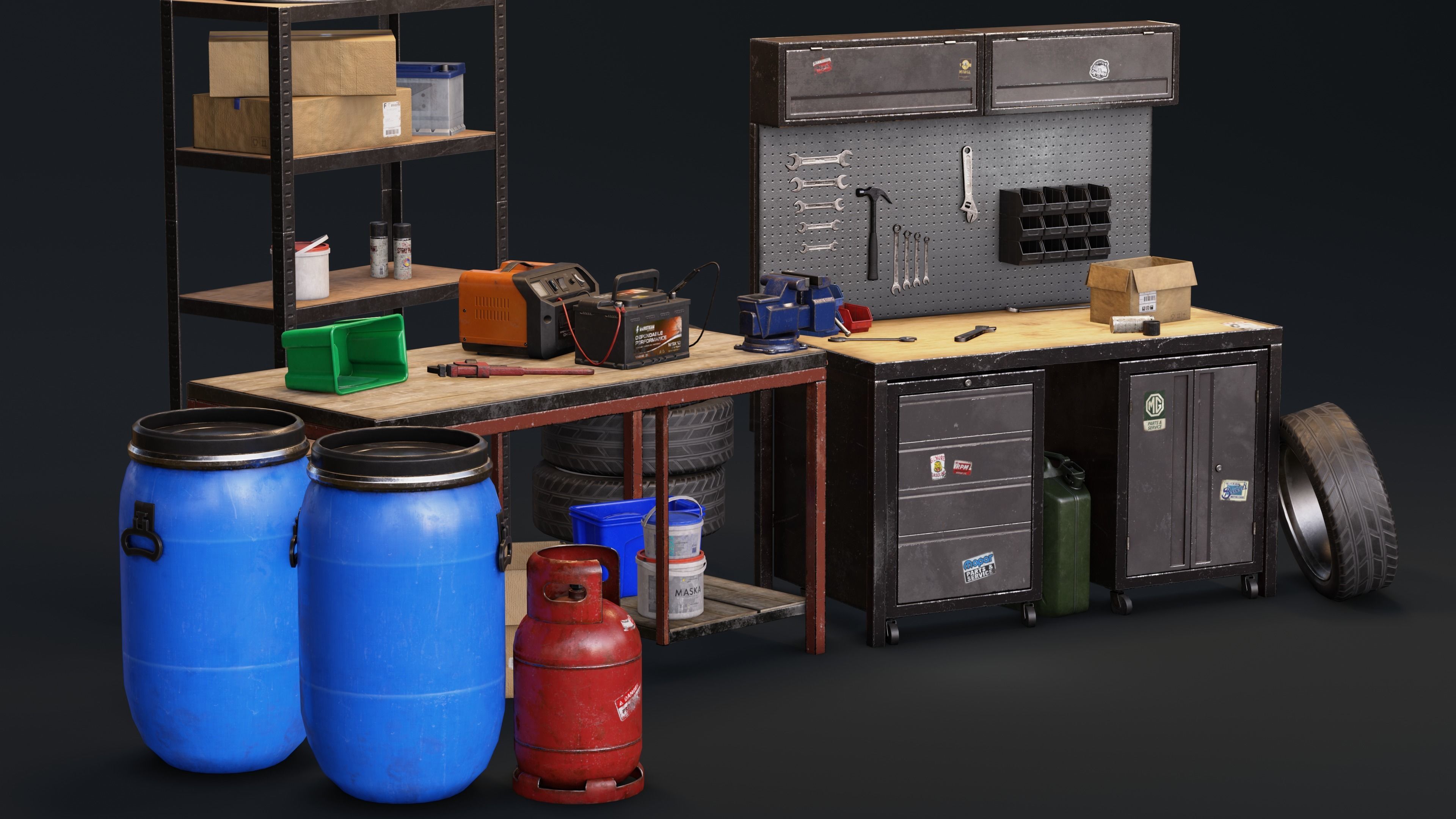 Garage Props Pack Low-poly 3D model_2