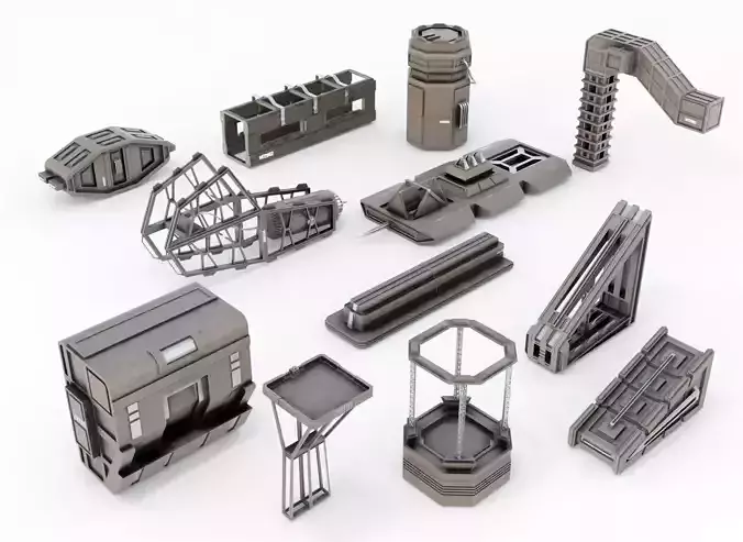 Kitbash 3D models - Sci-Fi 3D Building Dressing Pack 12 low-poly Low-poly 3D model