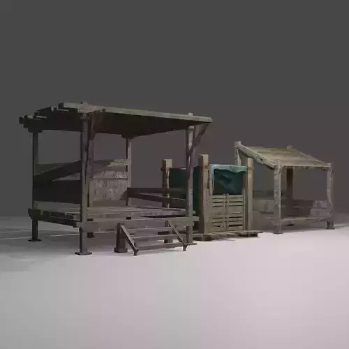 Classic Hut and river toilet Low-poly 3D model