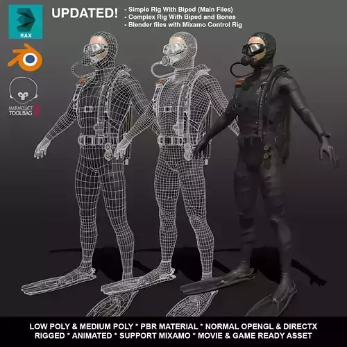 Scuba Diver - Diving Suit Low-poly 3D model