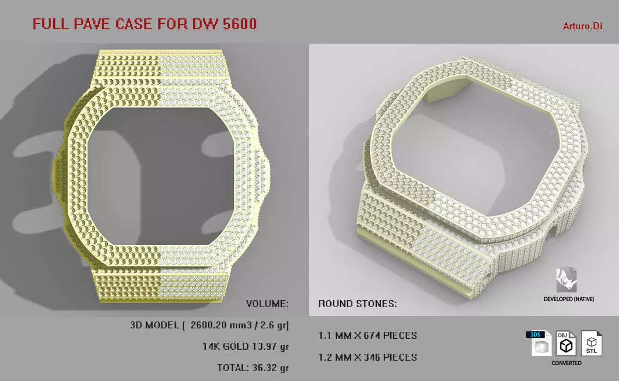 Full pave diamond Case for DW5600 3D print model_0