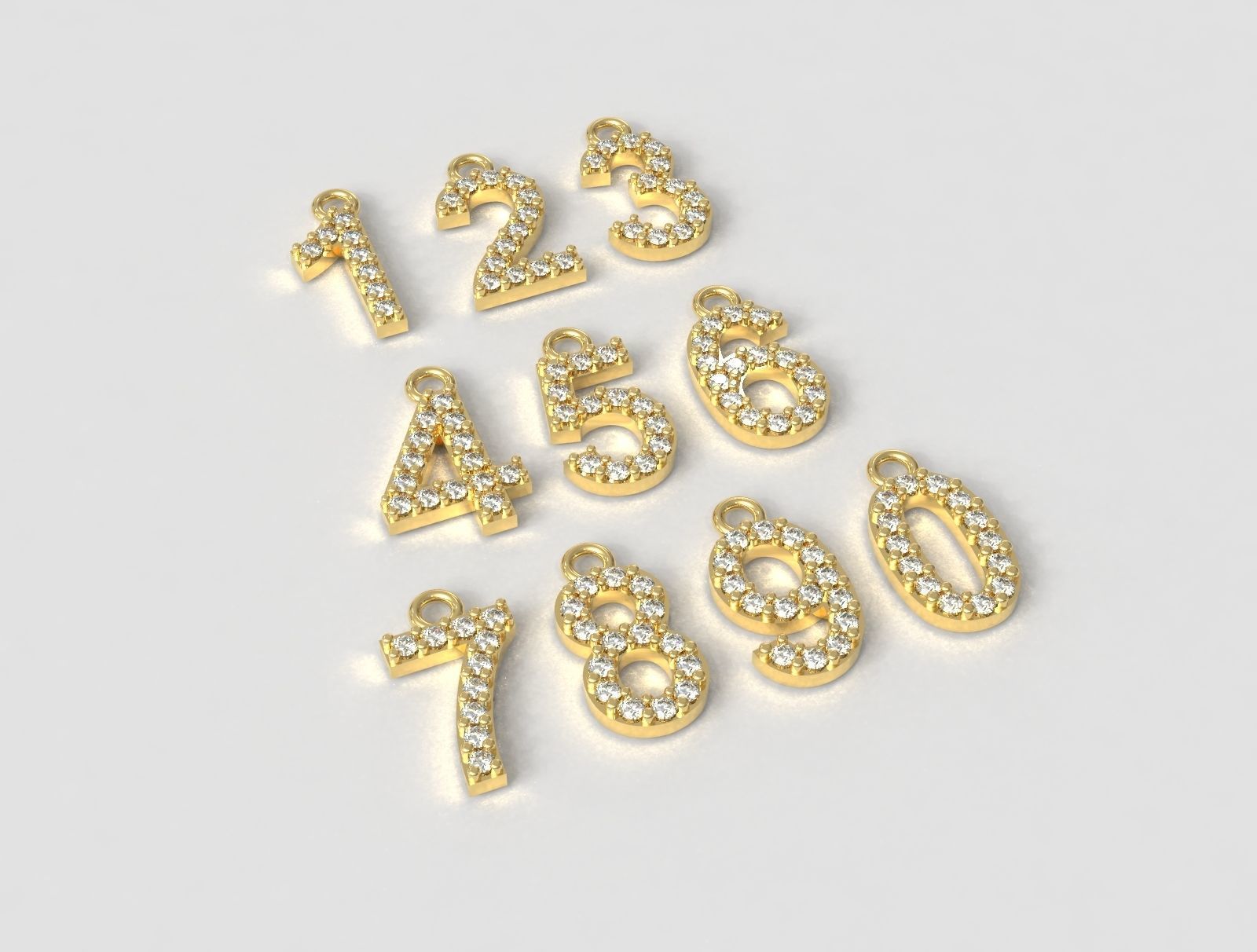 Diamond Numbers Pendants 3D print model_1