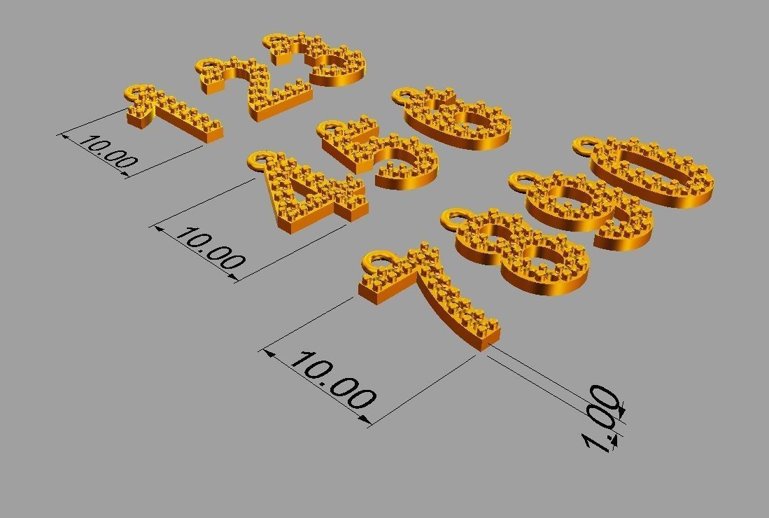 Diamond Numbers Pendants 3D print model_5