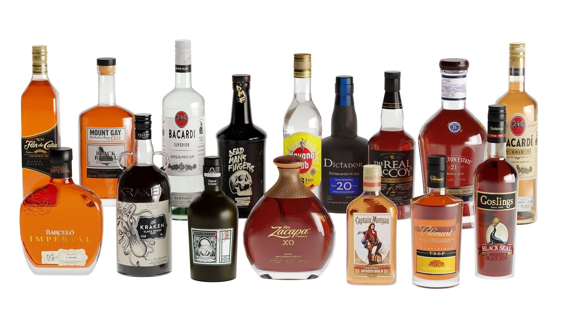 Bottles 40 Bottles Gins Rum Congac Low-poly 3D model_8